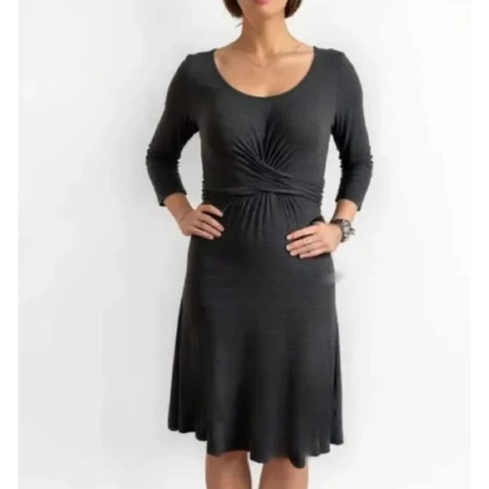 Women's Boden Emma A Line Dress Gray Medium 8 Stretchy Wrap Front 3/4 Sleeves